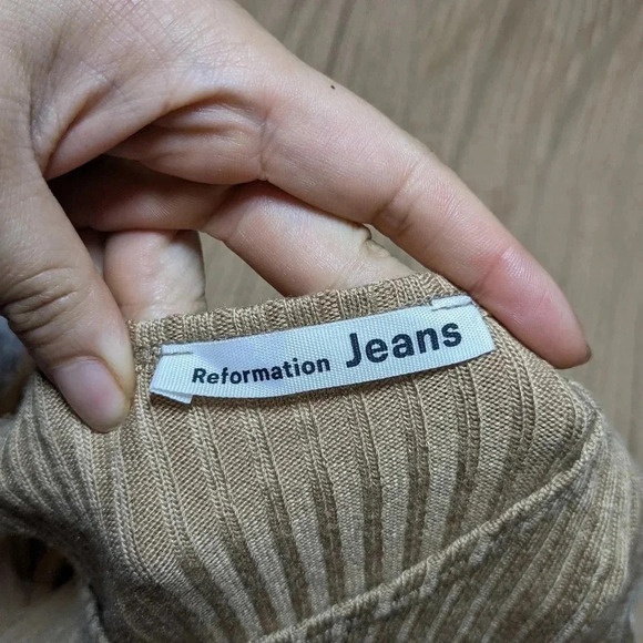 Reformation Tan Brown Dress Maje Ribbed Knit Midi Sleeveless Medium - Picture 7 of 9